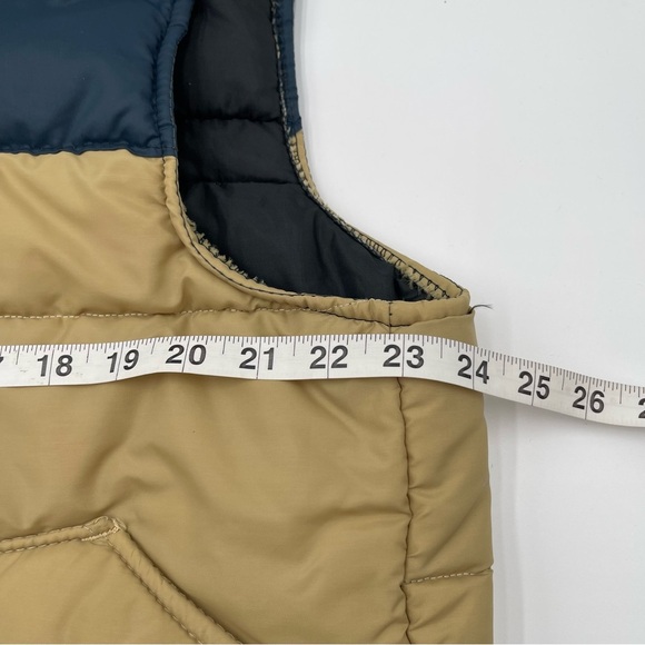 VTG 80s Puffer Vest Mens XL Blue Tan Two Tone Quilted Insulated Outdoors Snap - Picture 9 of 15